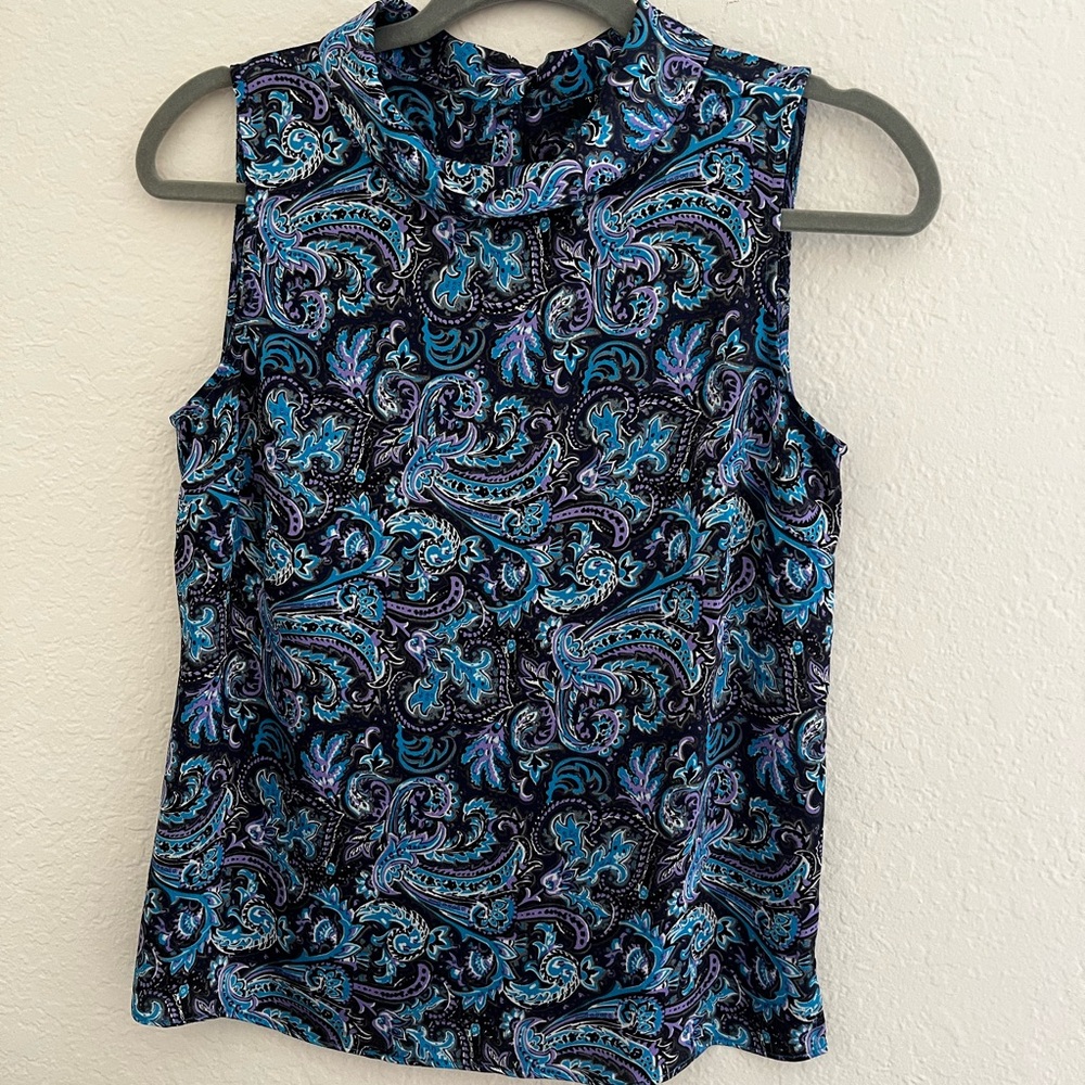 Talbots Black and Blue Sleeveless Fitted Blouse